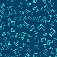 Green line Fire boots icon isolated seamless pattern on blue background. Vector