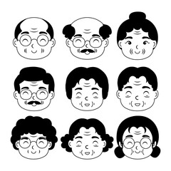 Old people cartoon avatars set. Cartoon illustration
