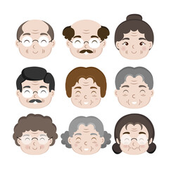 Old people cartoon avatars set. Cartoon illustration