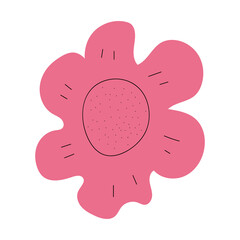 Small pink flower. Spring rose. Simple hand-drawn kids style. Pretty ditsy for fabric, textile, wallpaper. Digital vector illustration in white background