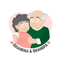 Happy Grandparents day greeting card. Grandmother and Grandfather cartoon characters.