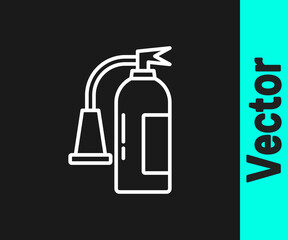 White line Fire extinguisher icon isolated on black background. Vector