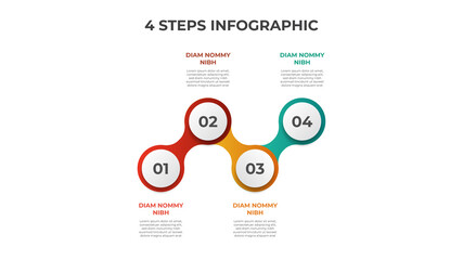 4 points of steps, connected circle diagram with number of sequence, infographic element template vector