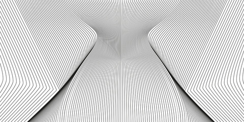 Wavy background of lines. Monochrome dynamic surface with effect of optical illusion. Vector.