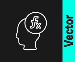 White line Function mathematical symbol icon isolated on black background. Vector