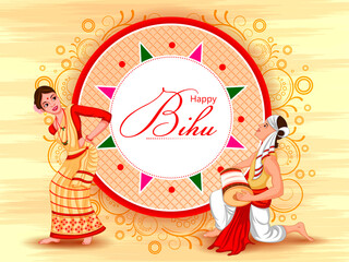 vector illustration of Happy Bihu festival of Assam celebrated for Happy New Year of Assamese - 429340677