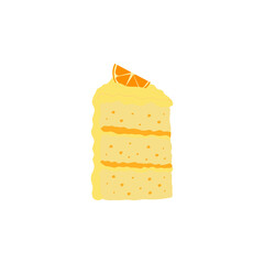 Slice of orange, lemon cream pie icon isolated white background. Vector illustration.