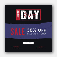 Moder design for Labor day sale square banner template. promotion offer for web, ad and social media marketing with black background