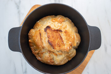Fresh No Knead Bread in a Cast Iron Dutch Oven