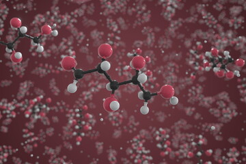 Ribose molecule, scientific molecular model, 3d rendering