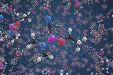 Tabun molecule made with balls, scientific molecular model. Chemical 3d rendering