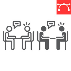 Interview line and glyph icon, discussion and two people talking, recruitment interview vector icon, vector graphics, editable stroke outline sign, eps 10