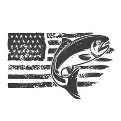 American flag with trout fish illustration. Design element for poster, card, banner, t shirt. Vector illustration
