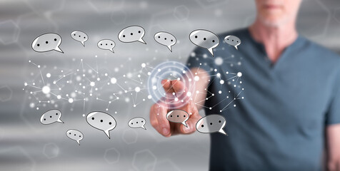 Man touching a network communication concept