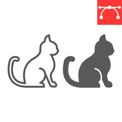 Cat line and glyph icon, pet and animal, sitting cat vector icon, vector graphics, editable stroke outline sign, eps 10
