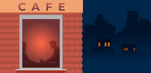 Obraz premium Facade of cafe flat vector. Illustration