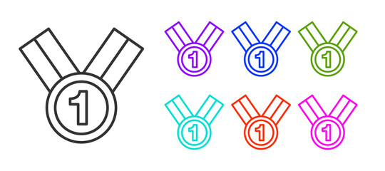 Black line Medal icon isolated on white background. Winner symbol. Set icons colorful. Vector