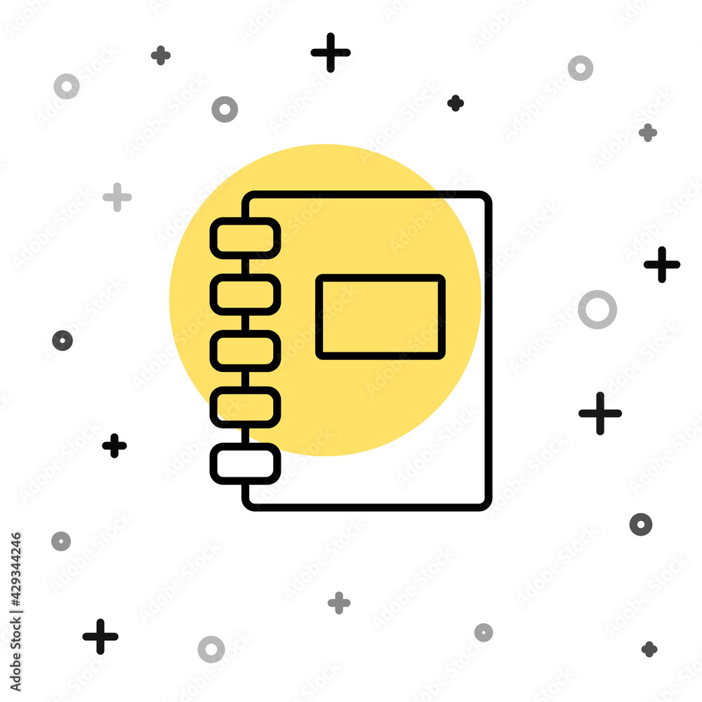 Poster black line notebook icon isolated on white background. spiral notepad icon. school notebook. writing