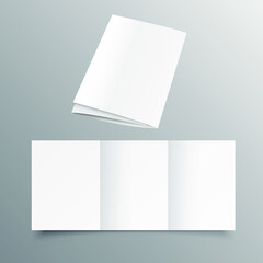Blank vector tri fold mock-up flyer on gray background. Eps 10 vector illustration.