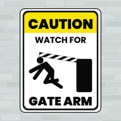 Warning sign: Moving Gate Hazard Symbol. Caution Watch For Gate Arm. Eps 10 vector illustration.