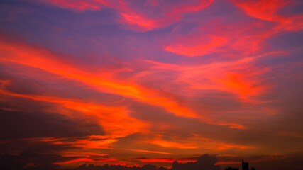 The high angle background of the city view with the secret light of the evening, blurring of night lights, showing the distribution of condominiums, dense homes in the capital community