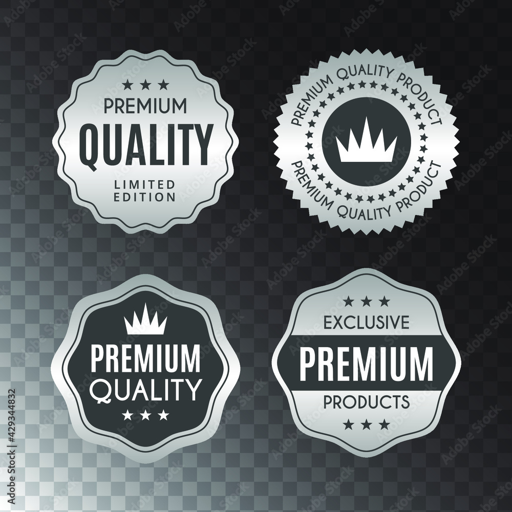 Poster set silver labels and badges of seal quality stock vector. eps 10 vector illustration.