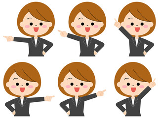 指差しをするスーツを着た女性セット