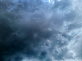 Before the storm, there was heavy rain. In the sky there are clouds covering. Lightning and strong...