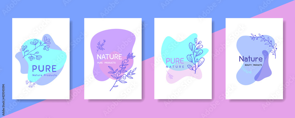 Wall mural abstract set floral backgrounds for instagram posts. vector templates in boho style with copy space 