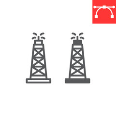 Oil rig line and glyph icon, fuel tower and drilling rig, oil derrick vector icon, vector graphics, editable stroke outline sign, eps 10