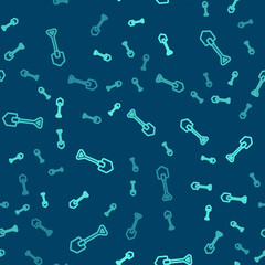 Green line Shovel icon isolated seamless pattern on blue background. Gardening tool. Tool for horticulture, agriculture, farming. Vector