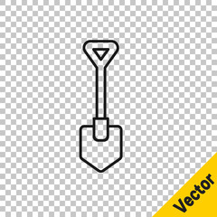 Black line Shovel icon isolated on transparent background. Gardening tool. Tool for horticulture, agriculture, farming. Vector