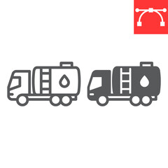 Oil tanker truck line and glyph icon, fuel cargo and logistics, tank truck vector icon, vector graphics, editable stroke outline sign, eps 10