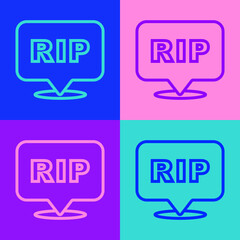 Pop art line Speech bubble rip death icon isolated on color background. Vector