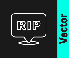 White line Speech bubble rip death icon isolated on black background. Vector