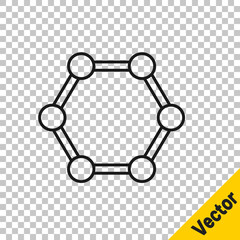 Black line Molecule icon isolated on transparent background. Structure of molecules in chemistry, science teachers innovative educational poster. Vector