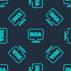 Green line DNA symbol icon isolated seamless pattern on blue background. Vector