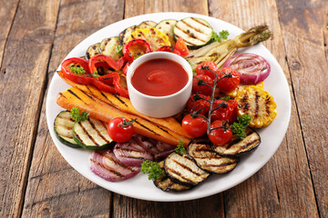 grilled vegetable- healthy barbecue with dipping sauce