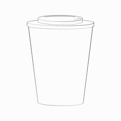 An outline vector illustration of a paper cup with a cap isolated on white background. Suitable for prints, wraps, wallpapers, templates, as a coloring book for kids and adults.