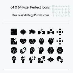 Business strategy related puzzle vector line icons.Business Solid Icons. Editable Stroke. 68x68 Pixel Perfect.