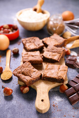 chocolate brownie with ingredient- top view