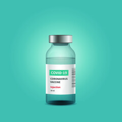 Coronavirus vaccine vector background. Covid-19 corona virus vaccination with vaccine bottle for covid19 immunisation treatment. Vector illustration.
