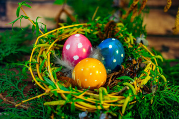easter eggs in a basket, easter eggs in a nest, holiday, pass, sunday, easter egg, easter cake, egg, eggs, bright easter holiday, nest, holy easter, bright sunday, food, christ's day, easter, colorful