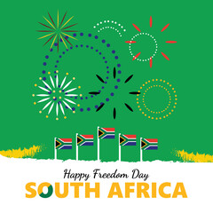 South Africa freedom day celebration greeting card with fireworks.