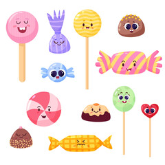 set of funny cute cartoon candy