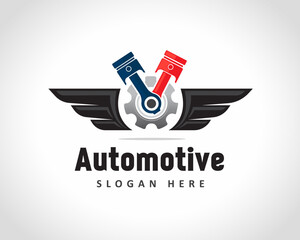 automotive machine piston gear wings logo design illustration