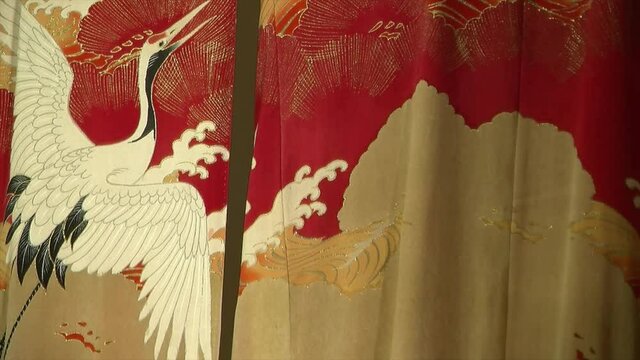 A crane bird depicted on a Japanese kimono.