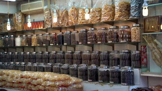 Dried And Preserved Food Shop In Des Voeux Road West, Sai Ying Pun, Hong Kong. Static