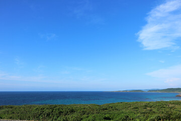 Fototapeta na wymiar 夏の角島から見る青い水平線