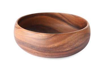 Empty clean wooden bowl isolated on white